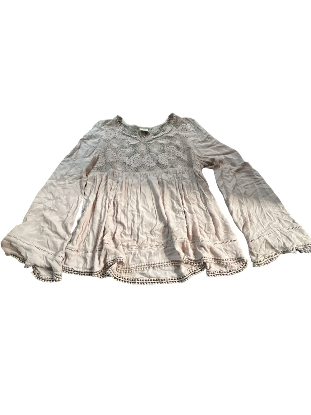 Knox Rose BlushPink Embroidered Crochet Lace Pom Trim Peasant Blouse XXL Prairie